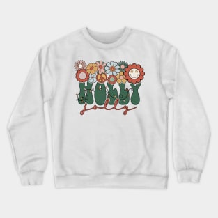 Holly Jolly Retro Bliss: Groovy Christmas Lights, Daisies, and Peace Signs Crewneck Sweatshirt